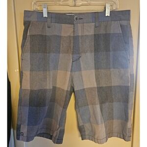 Micros Mens Plaid Walk Shorts Grey Blue Check Casual Flat Front Size 34